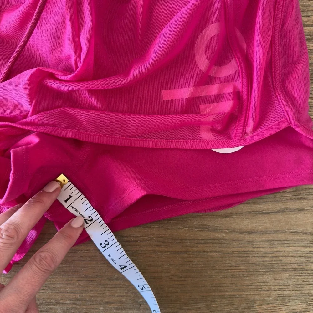 Alo Yoga Ambience Micro Mesh-Overlay Gym Workout Shorts-Lined-Neon Pink-Size XS